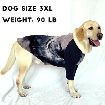 Dog Cotton Black Grey Tie Dye T-Shirts Soft and Stretchy Breathable Pet Shirt Pajamas Pets Clothes for Large Dogs,L Grey