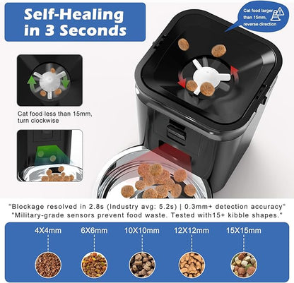 Automatic Cat & Dog Feeder with Camera, 6L WiFi Smart Pet Feeder, Anti-Jam, Dual Power, Remote Video & Two-Way Audio, Timed Feeding App Control for Multi-Cat Homes