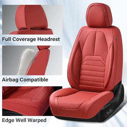 Coverado Seat Covers, Car Seat Covers Front Seats, Automotive Seat Covers, Waterproof Nappa Leather Car Seat Cover, Car Seat Cushion,Red Seat Covers Carseat Cover Universal Fit for Most Cars