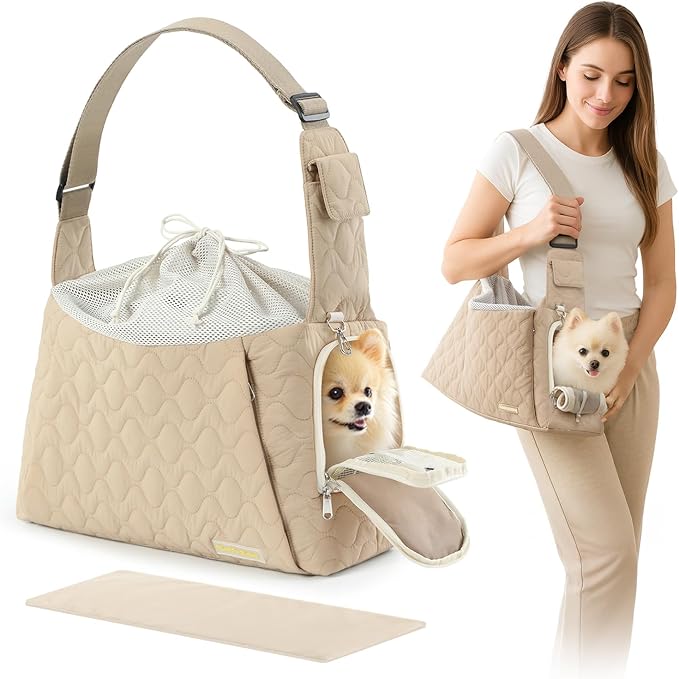 JourCraf Dog Carrier Sling for Small Dogs, Front Cat Sling & Cats Up to 15 lbs, Dog Purse with Adjustable Strap Front Zipper Pocket, Double Safety Feature, Hands Free for Travel
