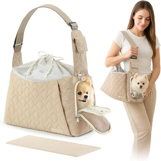 JourCraf Dog Carrier Sling for Small Dogs, Front Cat Sling & Cats Up to 15 lbs, Dog Purse with Adjustable Strap Front Zipper Pocket, Double Safety Feature, Hands Free for Travel