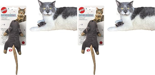 SPOT Flat Mouse Frankie with Catnip - Cat Toy, Fuzzy Mice with Catnip and Crinkle Sound, Perfect Size for Pouncing on, Chasing, Hunting - 5.5in Plush Toys, Assorted Colors (Pack of 2)