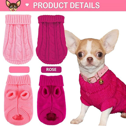 2 Pieces Dog Sweaters Turtleneck Knitted Chihuahua Yorkie Sweater, Dog Clothes for Small Dogs, Winter Warm Pullover Costumes, Pet Cat Sweater Cold Weather Puppy Clothes Outfits (Small)