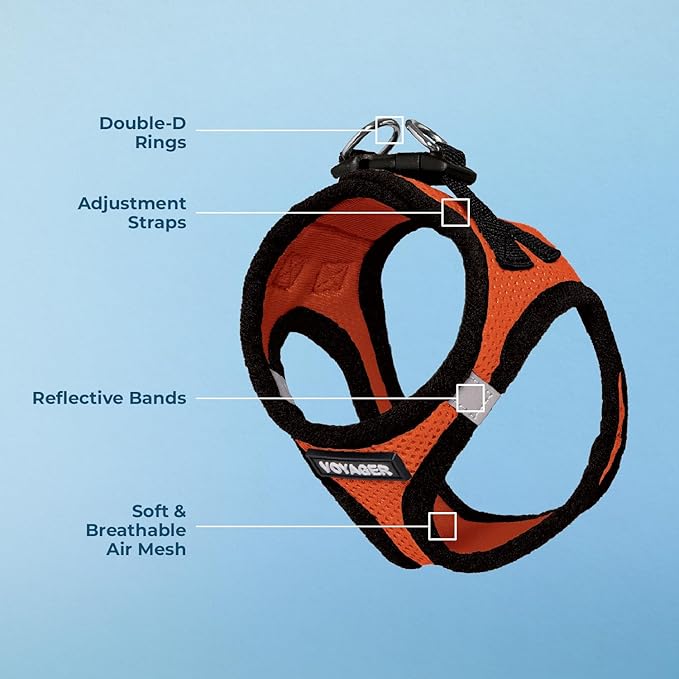 Best Pet Supplies Voyager Step-in Air Harness - All Weather Mesh, Reflective, No Pull Harness for Dogs, Cats - Secure with Hook & Loop Fastener, Buckle, Double D-Rings - Orange/Black Trim, M