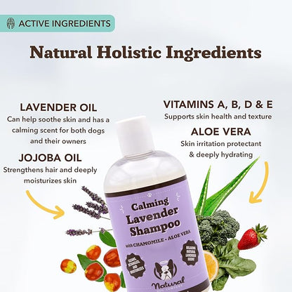Natural Dog Company Calming Lavender Shampoo – Hypoallergenic, Sulfate & Paraben Free – Aloe Vera & Chamomile Soothing Wash for Sensitive, Stressed & Itchy Dogs – All Breeds & Ages – 12 oz