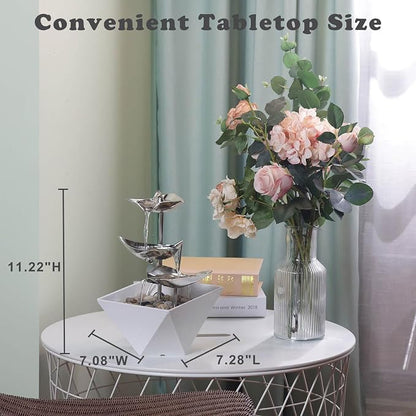 Trilogy Tabletop Fountain with 3-Tier Stainless Steel Waterfall | Handcrafted Design, Adjustable Water Flow & Smart Pump for Modern Home Decor