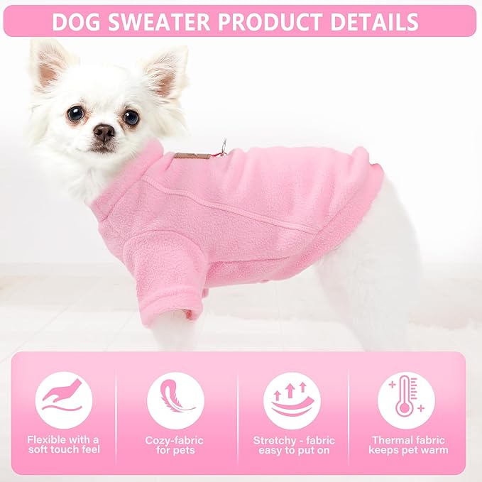 2 Pieces Dog Sweater Fleece Dog Winter Clothes for Small Dogs Boy Girl Turtleneck Puppy Sweatshirt Pet Clothing Pullover Sweaters Cat Apparel (Beige+Light Pink, X-Large)