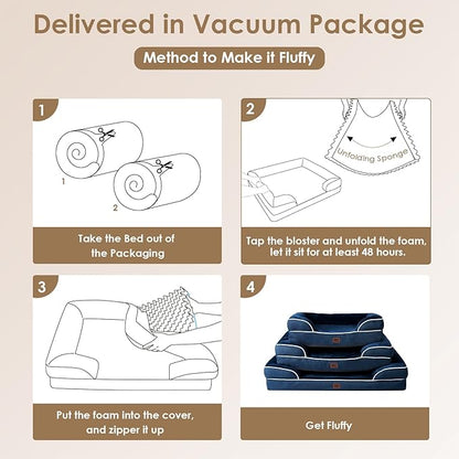 EHEYCIGA Orthopedic Dog Beds for Extra Large Dogs, Waterproof Memory Foam XXL Dog Bed with Sides, Non-Slip Bottom and Egg-Crate Foam Big Pet Couch Bed with Washable Removable Cover, Navy