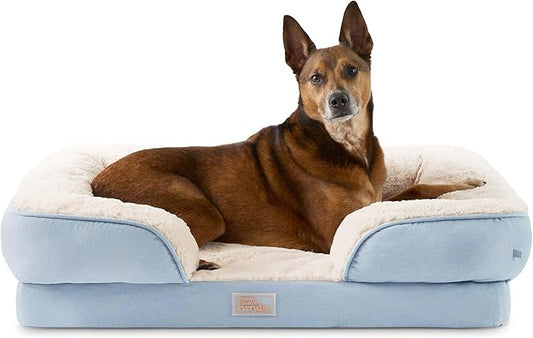 Town & Country Everyday CuddleTown Comfy Solid Bolster Sofa Pet Bed, Supportive & Calming Egg Crate Foam, Non-Slip Bottom, Machine Washable Cover, Blue, Large 35"x25"x8"