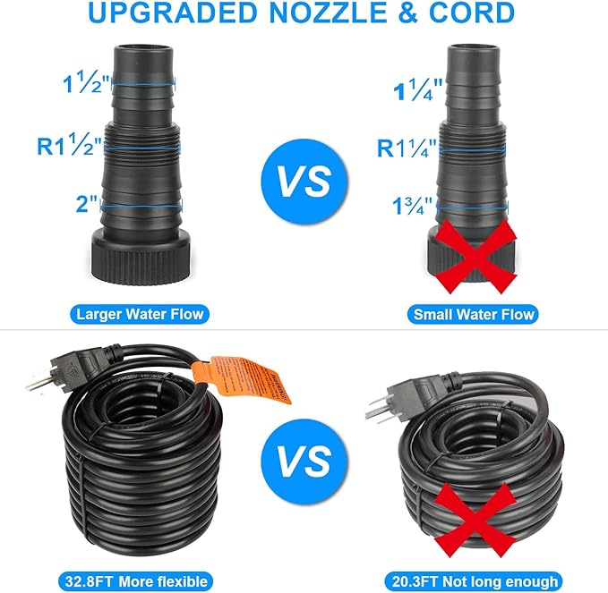 OYO WATER Outdoor 3000gph-155W 32.8FT Pond Water-fall & Kio Fish Fountain-s &Garden Pump Submersible IPX8: Long 32.8FT Cord Smart-er & Quieter Duck & Yard Ponds Pumps, 1 Barrier Pump Bag