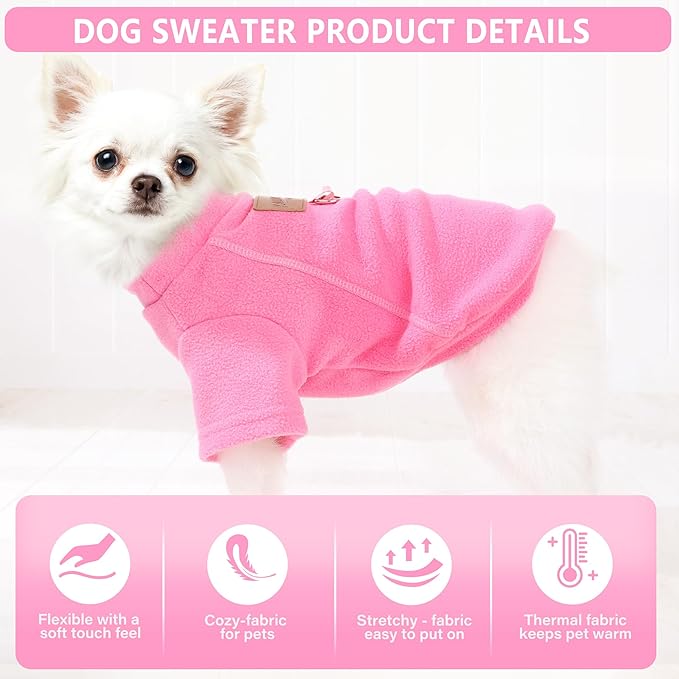 2 Pieces Dog Sweaters with Leash Ring Fall Fleece Dog Clothes for Small Dogs Girl Boy Winter Warm Pet Pullover Sweatshirt Puppy Sweater Outfit Clothing, XS, Pink and Purple
