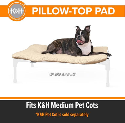 K&H Pet Products Dog Cot Pad (Cot Sold Separately), Pillow-Top Comfort Bed for K&H Medium Elevated Dog Beds, Soft & Fluffy, Secure Fit Straps, Machine Washable, Portable - Medium 32 X 25in Tan Fleece