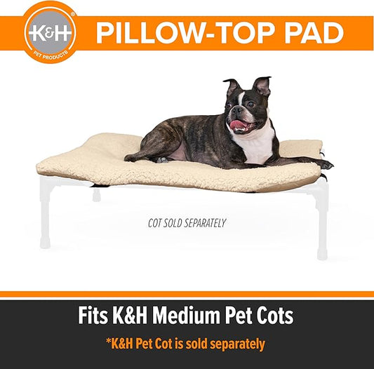 K&H Pet Products Dog Cot Pad (Cot Sold Separately), Pillow-Top Comfort Bed for K&H Medium Elevated Dog Beds, Soft & Fluffy, Secure Fit Straps, Machine Washable, Portable - Medium 32 X 25in Tan Fleece