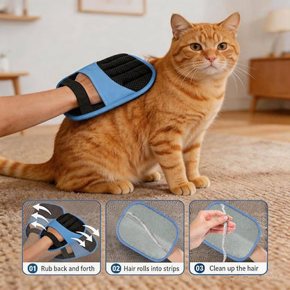 Thickened Pet Hair Removal Glove，Newly Upgraded Reusable Electrostatic Cat Dog Hair Remover Glove, Magic Brush Tool for Couch, Carpet, and Car Seat (Blue)