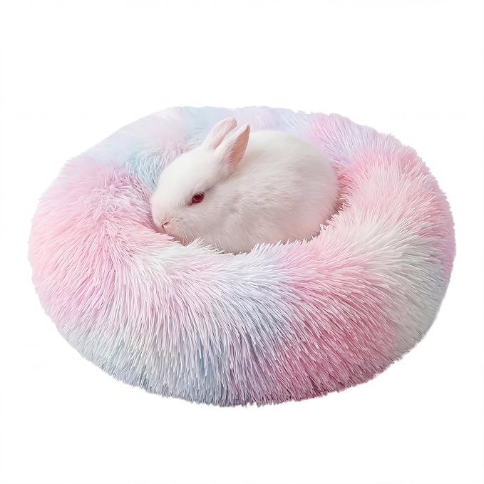 Tiny Dog Bed 11.8 Inch for Extra Small Dogs,Washable Puppy Bed,Soft Faux Fur Calming Donut Bed for Chihuahua Yorkie Maltese Pomeranian,Rainbow