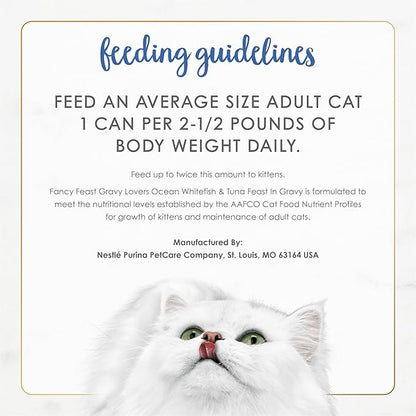 Purina Fancy Feast Gravy Lovers Ocean Whitefish and Tuna Feast Grilled Gourmet Cat Food in Wet Cat Food Gravy - (Pack of 24) 3 oz. Cans