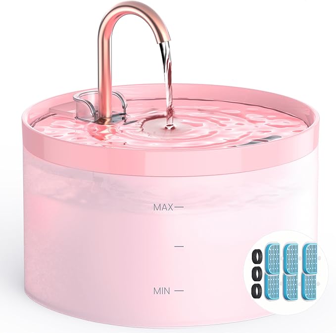 Cat Water Fountain for Cats Indoor: 67oz/2L GIOTOHUN Cat Fountain - Silent Pet Water Fountain for Drinking - Pink Cat Drinking Founttain - Faucet Pet Fountain - Contains 6 Filters + 3 Sponges