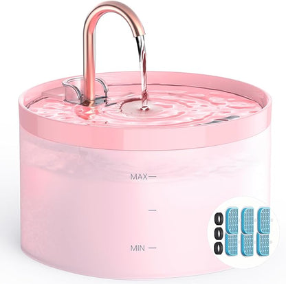 Cat Water Fountain for Cats Indoor: 67oz/2L GIOTOHUN Cat Fountain - Silent Pet Water Fountain for Drinking - Pink Cat Drinking Founttain - Faucet Pet Fountain - Contains 6 Filters + 3 Sponges