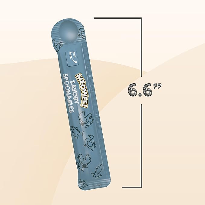 MEOWEE! Savory Spoonables with Real Tuna, Chicken & Duck, 4 Count Tube, Triple Flavor Squeezable Lickable Wet Treats for Cats with Built-in Spoon for Less Mess