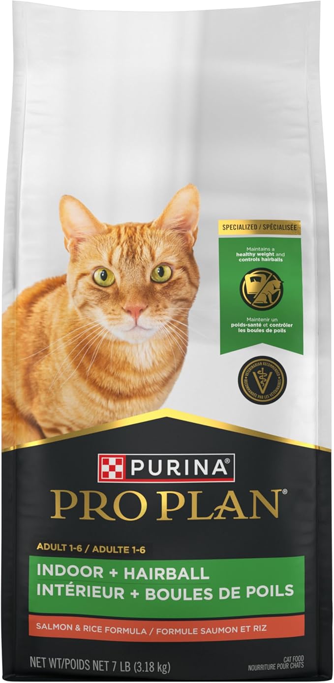 Purina Pro Plan Hairball Management, Indoor Cat Food, Salmon and Rice Formula - 7 lb. Bag