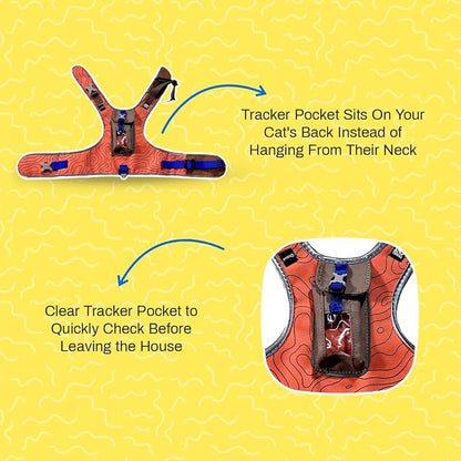 Travel CAT The Pathfinder Cat Harness with GPS Tracker Pocket - Powered by Tractive Cat Harness Escape Proof - Walking Escape Proof Harness for Small, Large Cat, Kitten (Orange, Large)