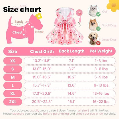 ABRRLO Cute Dog Dress Small Dog Clothes For Girls Female Puppy Outfits Pink Floral Pet Summer Clothes Bowknot Doggy Cat Princess Dress Harness Set for Holiday Birthday Party Costume Clothing (Pink,XS)
