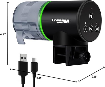FREESEA Aquarium Automatic Fish Feeder: Rechargeable Auto Fish Food Dispenser - Fish Tank Vacation Timer Feeder for Betta | Koi | Goldfish | Turtle