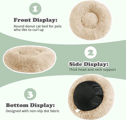 JOLLYVOGUE Dog & Cat Bed, Calming Anti-Anxiety Pet Bed for Small Dogs, Fluffy Donut Cushion for Small and Medium Pets (20")