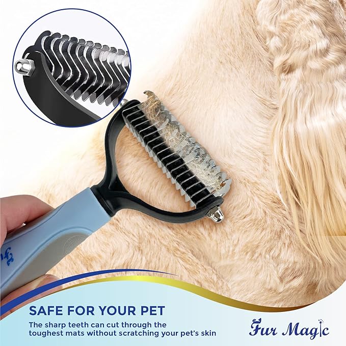 Fur Magic Medium Deshedding Tool & Dematting Comb – Grooming Brushes for Dogs, Cats, Horses – Reduce Shedding and Remove Knots, Mats and Loose Undercoat