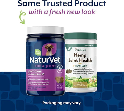 NaturVet Hemp Joint Health, Joint Care Support Supplement for Dogs, Soft Chews, 60ct Made in THE USA
