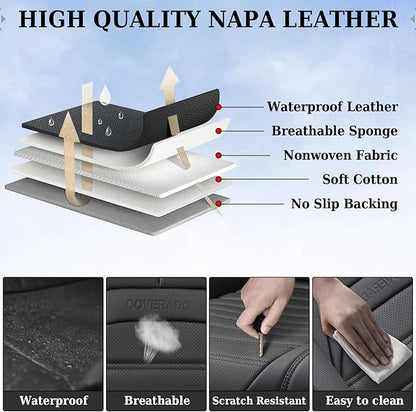 Coverado Car Seat Covers Full Set, Black Seat Covers for Cars, Automotive Seat Covers, Waterproof Nappa Leather Front Seats and Back Car Seat Protector, Universal Fit for Most Cars SUV Trucks