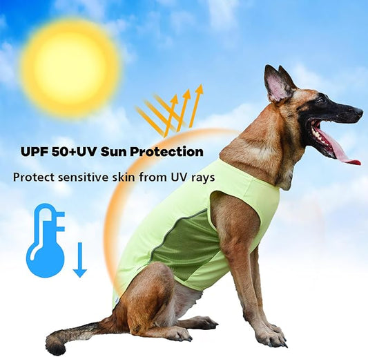 UPF 50+ Sun Protection Dog Shirt for Medium Large Breed Dogs - Quick-Dry Breathable T-Shirt with Reflective Strips, Sports Fan Pet Apparel, Lightweight UV Protective Vest P23ST00502XXXL