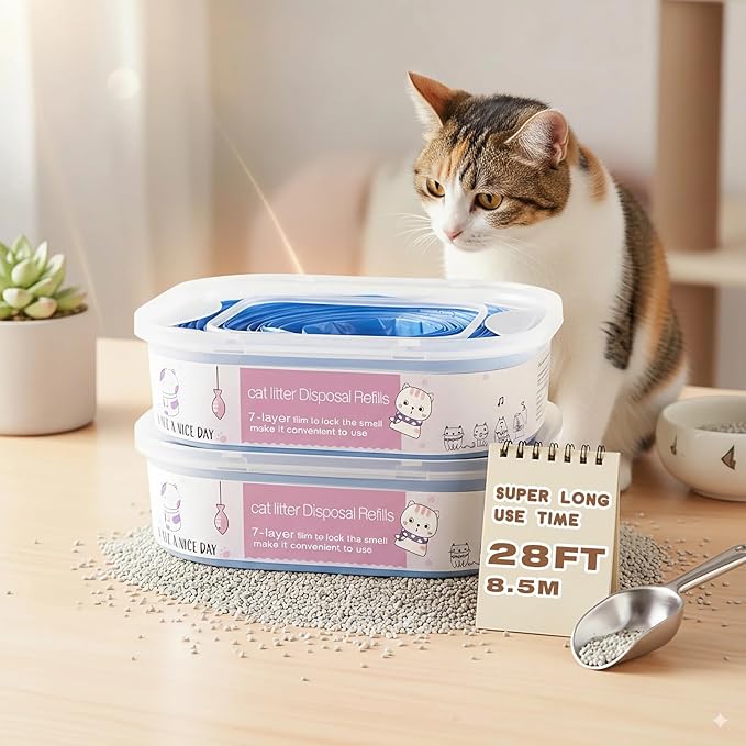 4 Pack 28FT Cat Litter Refill Cartridge, Compatible with Pet Genie Standard/Plus/Style Pail Refills, Up to 16 Months of Supply, 7 layer Odor Control Jumbo Refill Cartridge