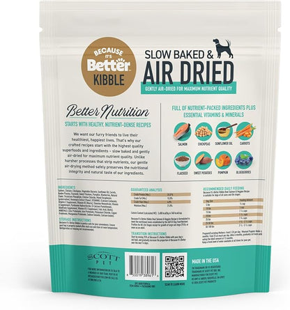 Because It’s Better Slow Baked & Air Dried Dog Food - Real Salmon & Veggies - Complete & Balanced Dry Dog Food - Grain Free, High Protein, Natural Nutrition for All Life Stages, 3 lb Bag