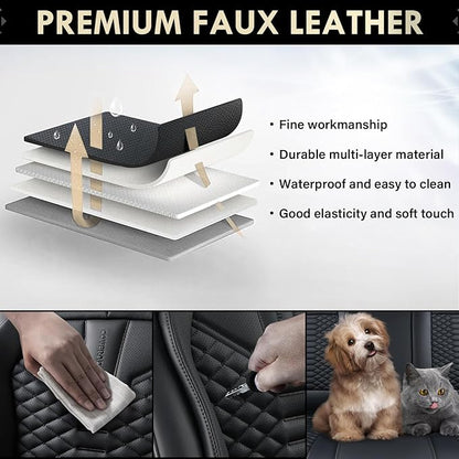 Coverado Leather Seat Covers, Car Seat Covers Full Set, Black Seat Covers for Cars, Car Seat Protector Waterproof, Car Seat Covers Front Seats and Back Universal Fit for Most Cars