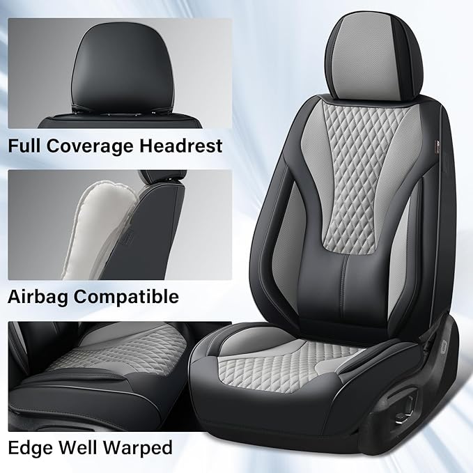 Coverado Waterproof Nappa Leather Car Seat Covers, Automotive Fullset Seat Covers, 5 Seat Car Seat Cushion & Protector, Black&Gray Front and Rear Covers Universal Fit for Most Cars, SUVs, Trucks