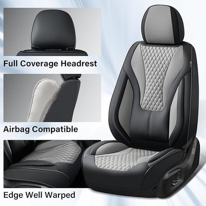 Coverado Waterproof Nappa Leather Car Seat Covers, Automotive Fullset Seat Covers, 5 Seat Car Seat Cushion & Protector, Black&Gray Front and Rear Covers Universal Fit for Most Cars, SUVs, Trucks