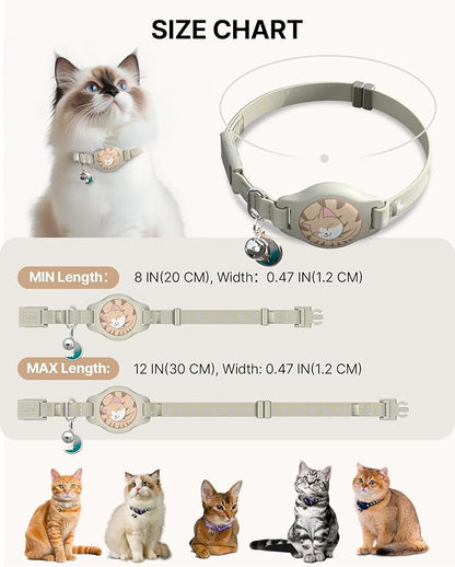 typecase Reflective Breakaway Cat Collar with AirTag Holder, Khaki & White | Khaki Reflective Breakaway Cat Collar With Bell And Silicone AirTag Holder; Adjustable 8-12 In; AirTag Not Included