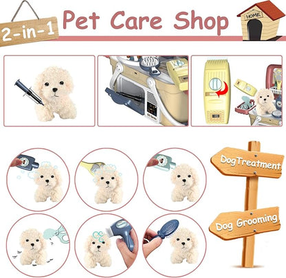 KAEGREEL Pet Care Playset, 23Pcs Pretend Play Kit with Pet Case for Treatment & Grooming, Fun Birthday for Kids Girls Aged 3-8 Year Old