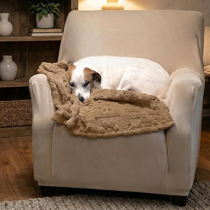 Americanflat 30x40 Jacquard Fleece Throw Blanket - Soft and Breathable Pet Blankets for Couches, Bed, Chair - Fleece Blanket for Home, Bedroom, or Outdoor - Taupe Paw Print Blankets for Dogs or Cats