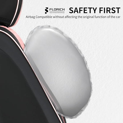 FLORICH Automotive Seat Covers Leather Pink Seat Covers for Cars Front Seats Waterproof Car Seat Cushion Interior Covers Protector Vehicle Seat Cover Universal Fit for Most Car Truck SUV, Black&Pink