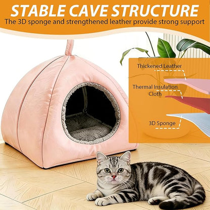 Cat Beds Cave for Indoor Cats, Water Resistance Cat House with Removable Bed Mat for All Seasons, Dog Bed for Small Dogs - Pink, Medium