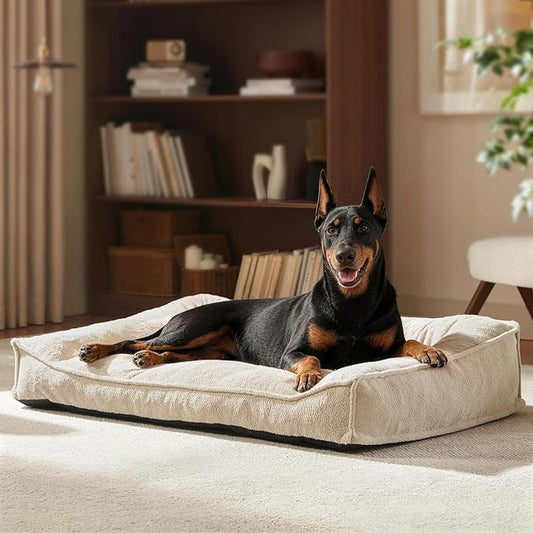FURTIME XXL Orthopedic Dog Beds Large Sized Dog, Extra Thick Supportive Comfort Pet Sofa, Ergonomic Slant Dog Couch with Removable Washable Cover, Ultra Soft Surface & Non-Slip Bottom, Beige, 48"