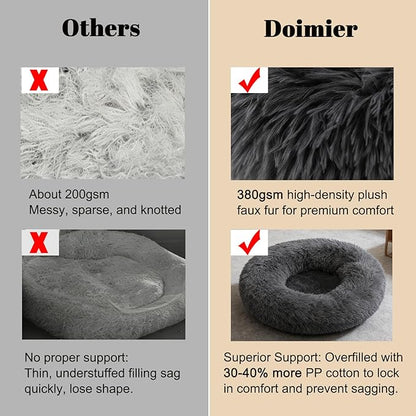Calming Donut Dog Beds for Small Dogs Cats - Washable Removable Cover Non-Slip Bottom, Round Pet Bed Puppy Bed Warming Fluffy Faux Fur Anti-Anxiety, Fits up to 25 lbs (Dark Grey, 23")