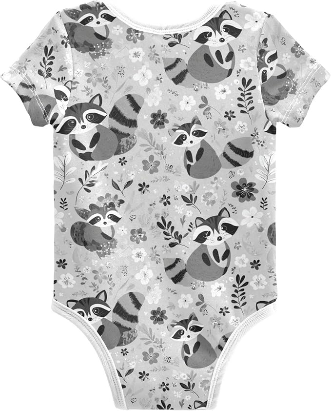 Bright Emotions Raccoons Baby Short Sleeve Bodysuits Romper Unisex Infant Outfit Wrapping Clothes for Boy Girl kids 3M