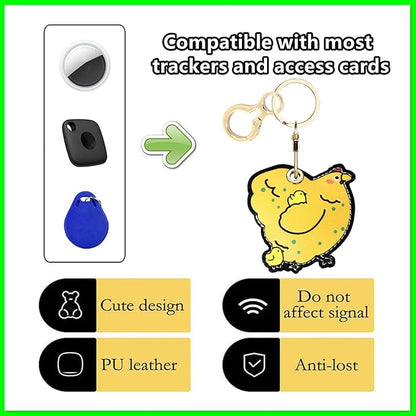 Leather Airtag Keychain Case Holder,Cute Protective Apple Air Tag Cover with Key Ring,Anti-Scratch Hidden Finder GPS Tracker Case for Wallet Keys,Bag,Pets,Backpack(ChickC)