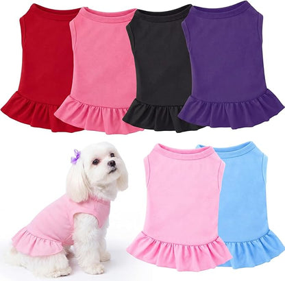 6 Pieces Dog Dresses Shirt Skirt Sleeveless Dress Breathable Pet Shirts with Ruffles Puppy Sundress Outfits for Dogs and Cats (L Size)