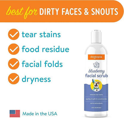 Dogtopia Blueberry Facial Scrub for Pets | Gentle Face-Cleaning Scrub (16oz) | Blueberry-Scented Wash to Remove Tear Stains | Promotes Clean and Fresh Face for Pets