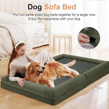 Large Dog Bed Orthopedic Washable: Beds Bolster XL Bed Big XLarge Dogs Memory Foam Sofa Couch Waterproof Removable Cover - Dark Green
