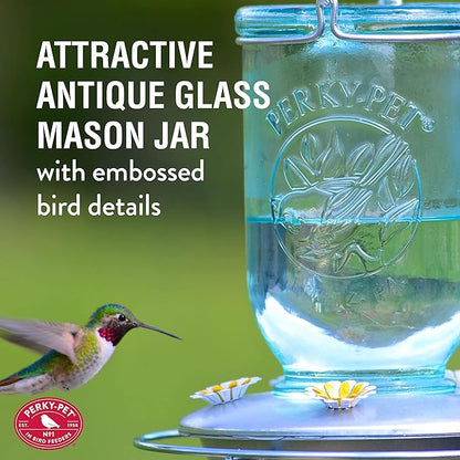 Perky-Pet Mason Jar Vintage Style Glass Hummingbird Feeder 785-1SR - Humming Bird Feeders for Outdoor Garden Decor - 32 Oz Nectar Capacity